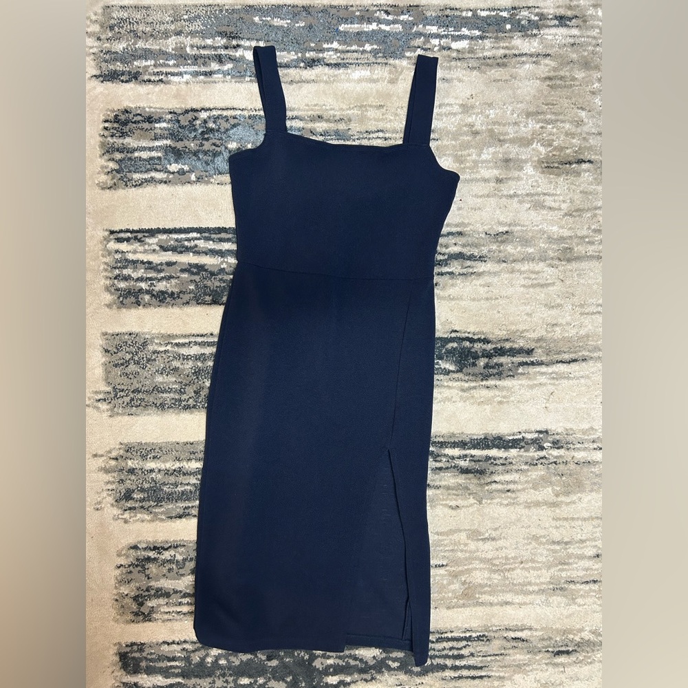 Navy Blue Midi Dress With Slit Size Medium